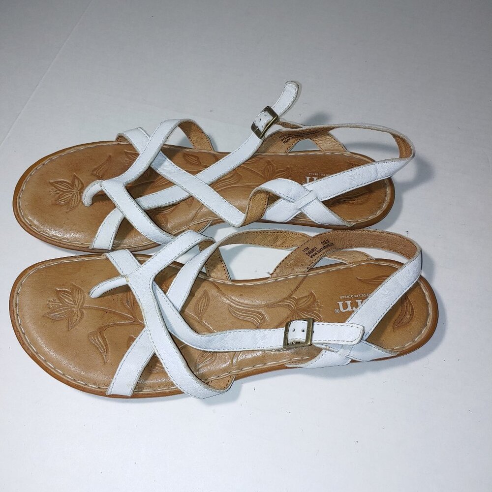 BORN Thong Leather Slingback Strappy Sandals White Size 11 - Picture 2 of 7